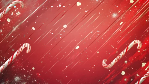 Red holiday background shows falling striped candy canes
