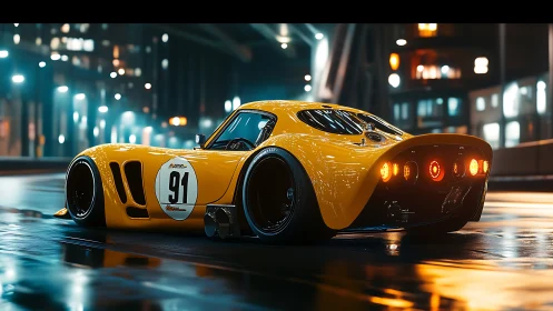 Midnight city slicker race car hums through neon reflections