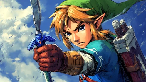 Sword-wielding elf-like warrior in dynamic side profile view.