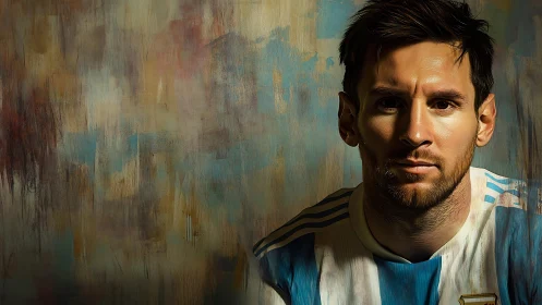 Painted soccer icon in moody portrait of quiet intensity.