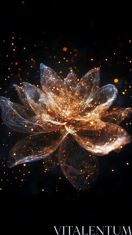 Luminous glass blossom with radiant particle bloom composition.