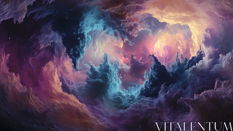 Volumetric nebula vortex rendered as high-depth digital cloudscape.