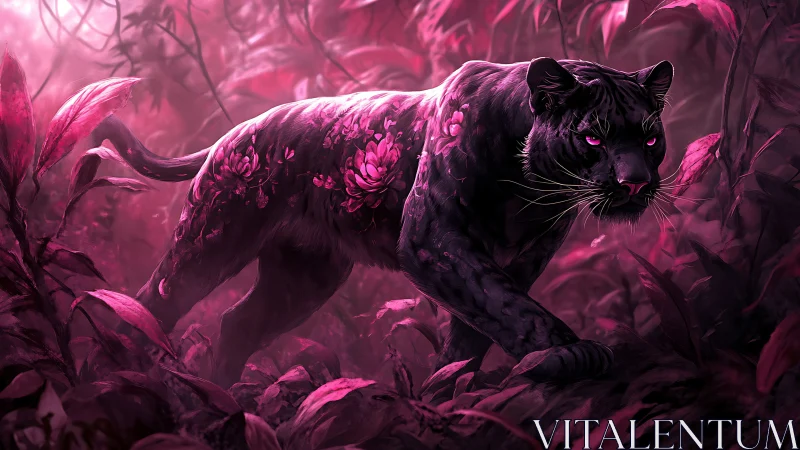 Ethereal Phantom Prowling Through Magenta Flora.