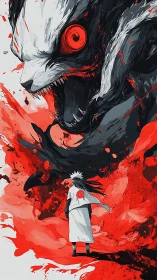 Heroic ninja faces a swirling storm of crimson fury.