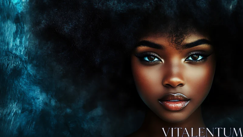 Radiant portrait celebrates natural beauty in deep teal glow