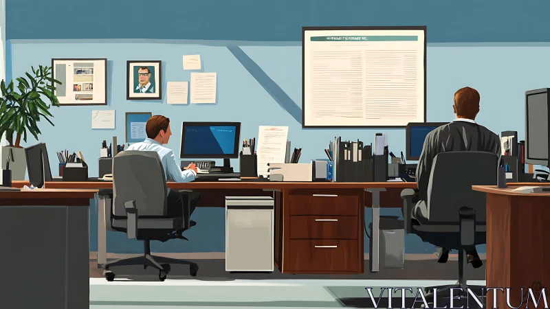 Contemporary Office Environment with Dual-Workstation Setup and Ergonomic Seating Configuration