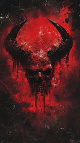 Crimson horned skull rising from splattered infernal void.