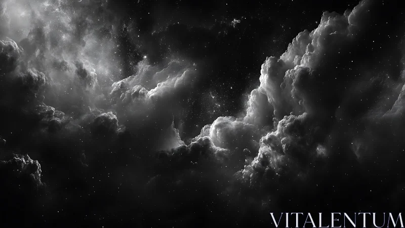 Monochrome space clouds with scattered distant stars.