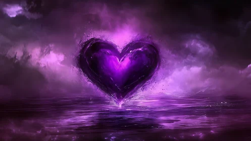 Luminous Heart Erupts Through Purple Cosmos.