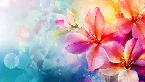 Vibrant Gradient Flowers with Bokeh Light Effects.