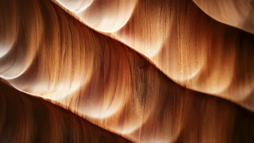 Carved wooden waves with warm directional lighting detail.