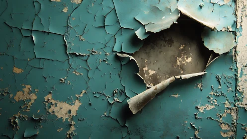 Peeling Turquoise Paint on Aged Wall with Urban Decay Texture.