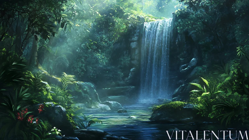 Enchanted Waterfall Hidden in Lush Jungle Paradise.