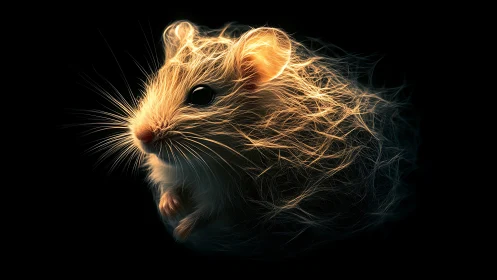 Digital rodent portrait shows luminous fur strands and contrast