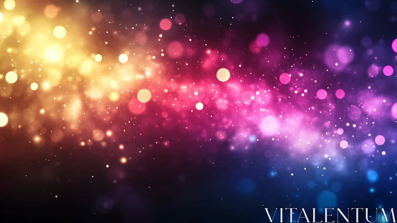 Vibrant bokeh light trail in multicolor cosmic gradient.