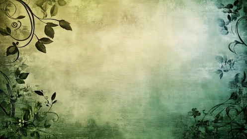 Floral vines on textured green and yellow gradient background.