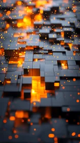 Molten light permeates modular black cubes in layered depth