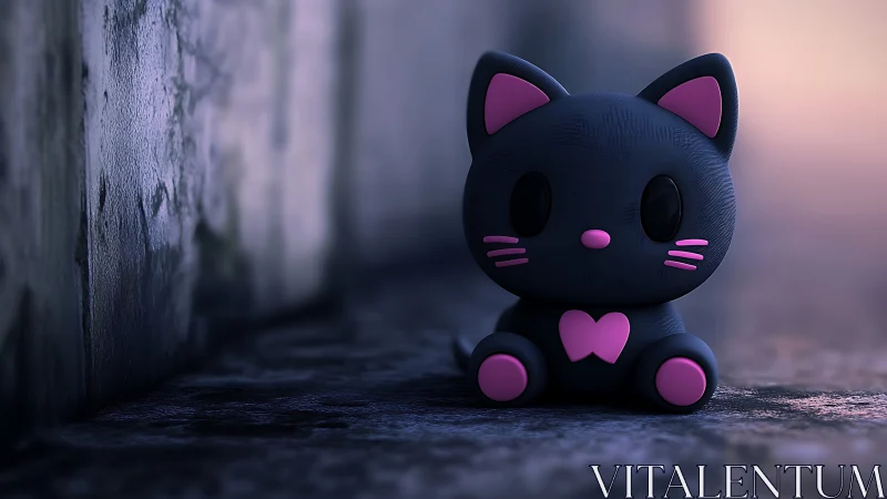 Black Cat Figurine in Moody Urban Alley Setting