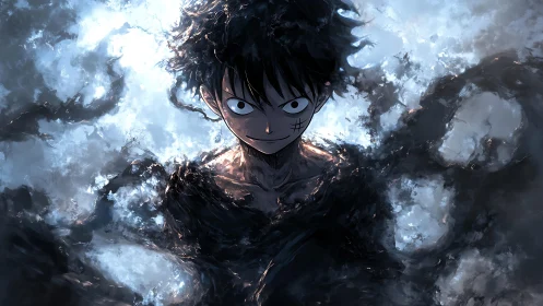 Dark fluid surrounds stylized figure under diffuse lighting