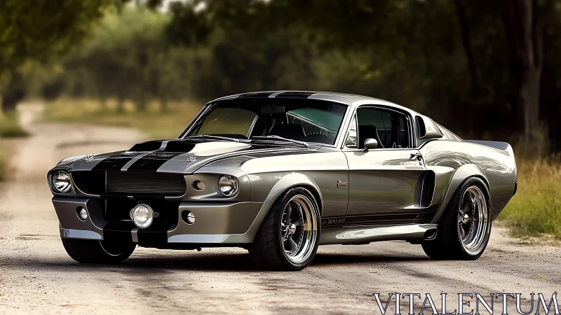 Muscular classic fastback shines on a quiet country road