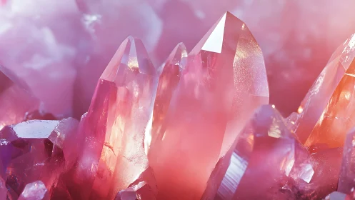 Pink crystal cluster in soft diffused light closeup.