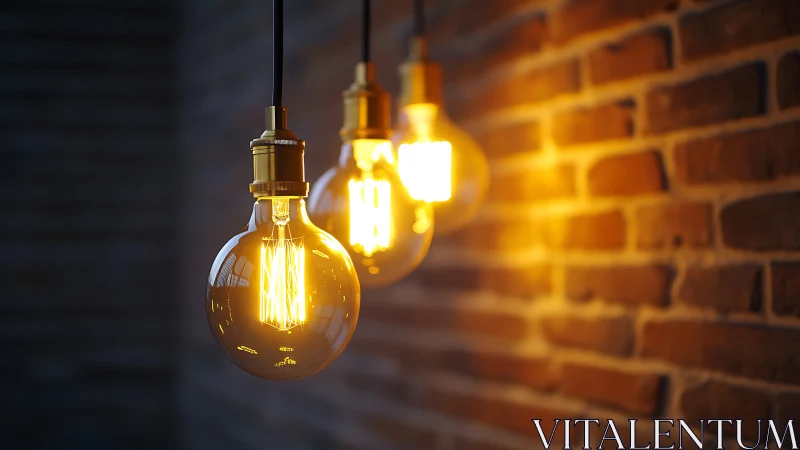 Edison filament bulbs cast warm light on brick wall