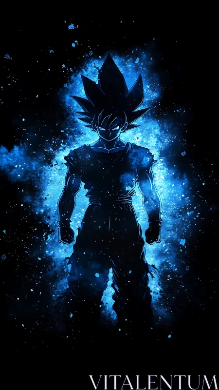 Starlit warrior silhouette blazing in electric blue aura.