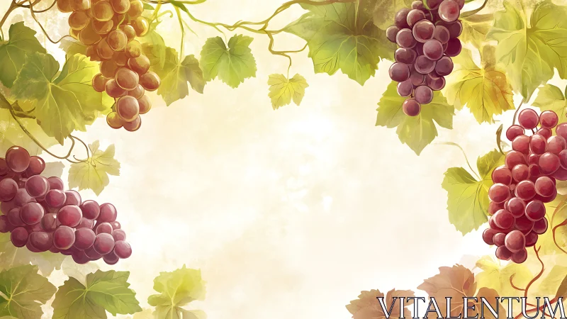 Sunlit grape arbor halo framing a dreamy vintage harvest.