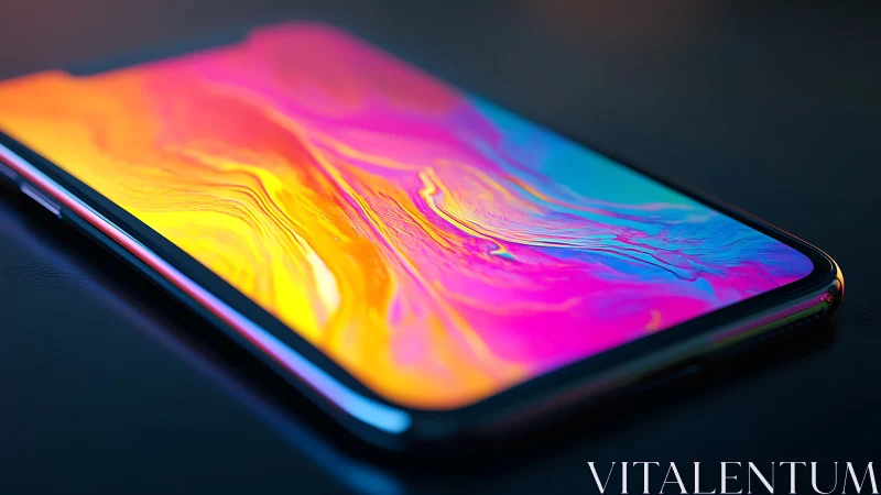 Rendered smartphone with liquid color gradient computational interface display
