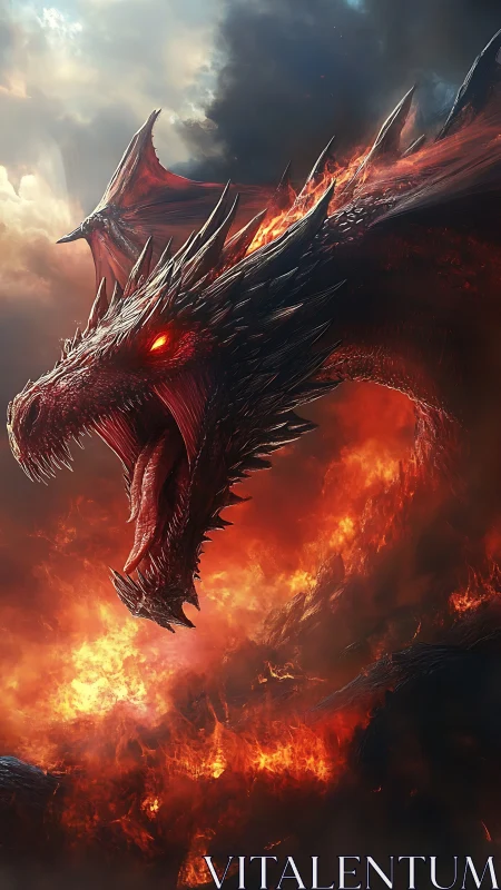 Inferno-scarred dragon roars awake from the molten horizon