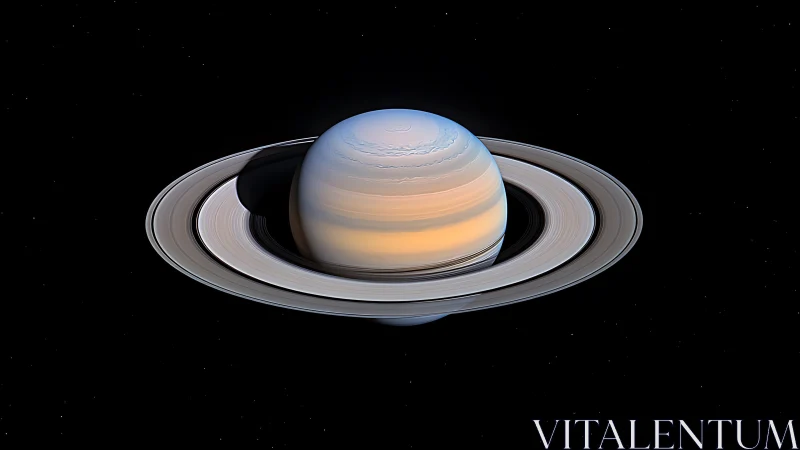 Ringed giant draped in icy halos over velvet-black cosmos.