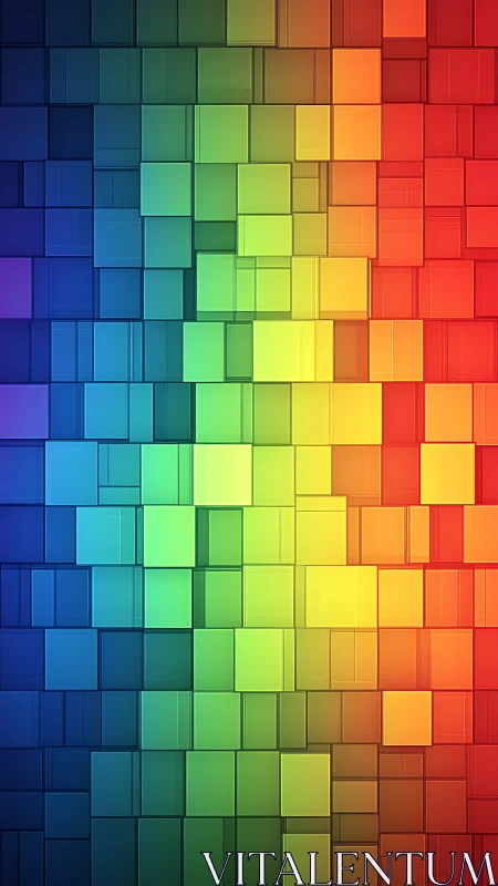 Prismatic cube cascade ripples across a vertical spectrum wall.