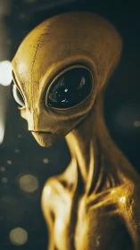 Golden extraterrestrial portrait in cinematic close-up light.