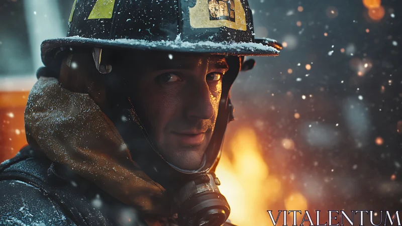Construction Worker in Snowstorm with Equipment