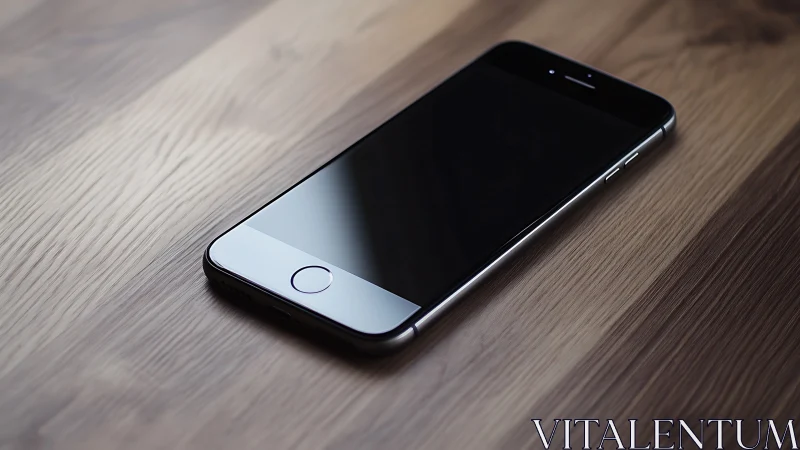 Modern Smartphone Resting on Wooden Surface with Elegant Minimalism
