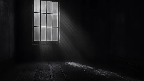 Lonely frosted window casting stark beams of light.