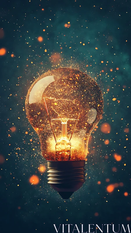 Starlit idea bulb ignites in a storm of floating sparks.