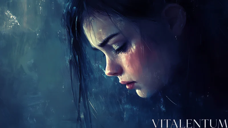 Side profile of young woman rendered in cool digital tones