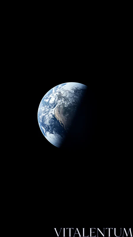 Gentle blue Earth rising quietly in the vast dark of space.