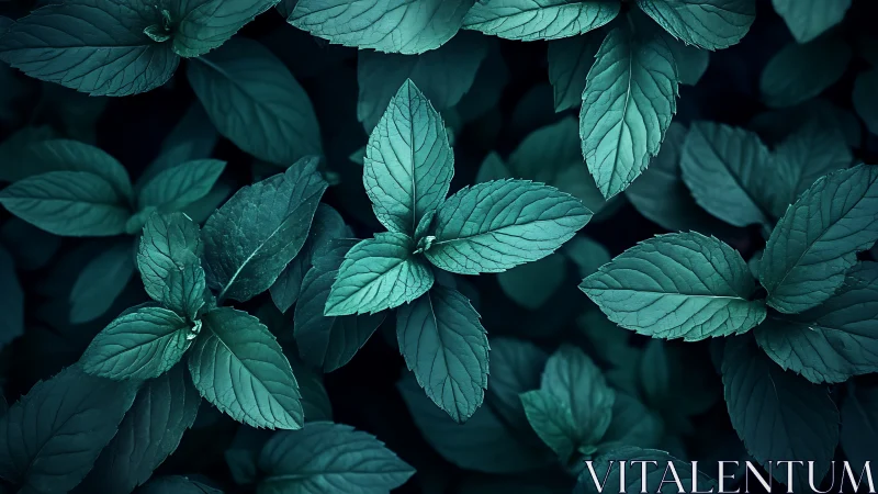 Top view of dense green foliage with cool tone lighting.