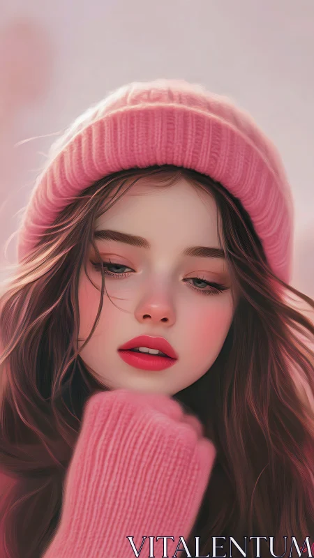 Digital portrait girl in pink knit hat and sweater softly lit.