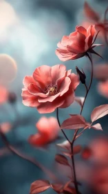 Soft Coral Roses Glowing in Dreamy Blue Light.