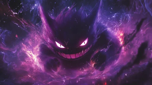 Ghostly purple creature charges through swirling energy.