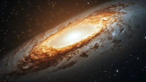 Spiral galaxy with bright core and dust lanes in deep space.