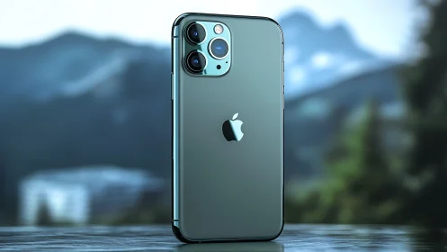 iPhone 11 Pro Max displayed against alpine landscape backdrop.