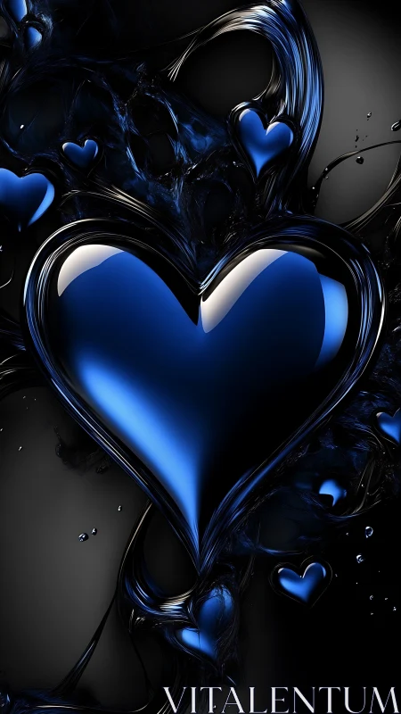 Volumetric Blue Heart Form with Translucent Liquid Glass Composition