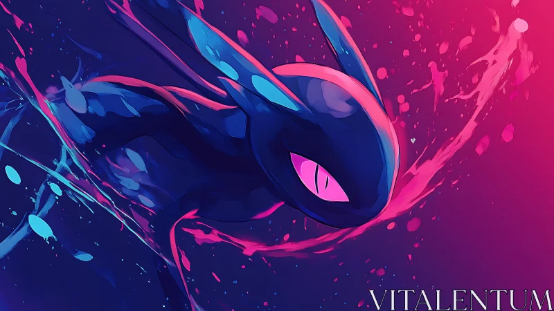 Neon creature gliding through dark pink and blue space.