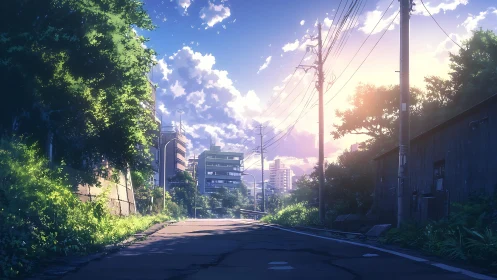 Soft evening light gently warms a quiet city side street