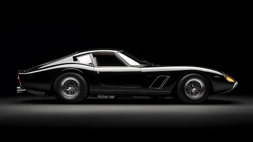 Side-profile studio portrait of a classic black grand tourer coupe