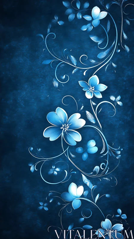 Blue Floral Flourish. Ornamental Botanical Design.
